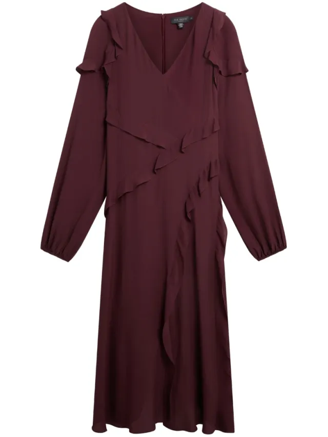 Ted Baker Midi-jurk Met Lange Mouwen En Ruches wijnrood, foto 2