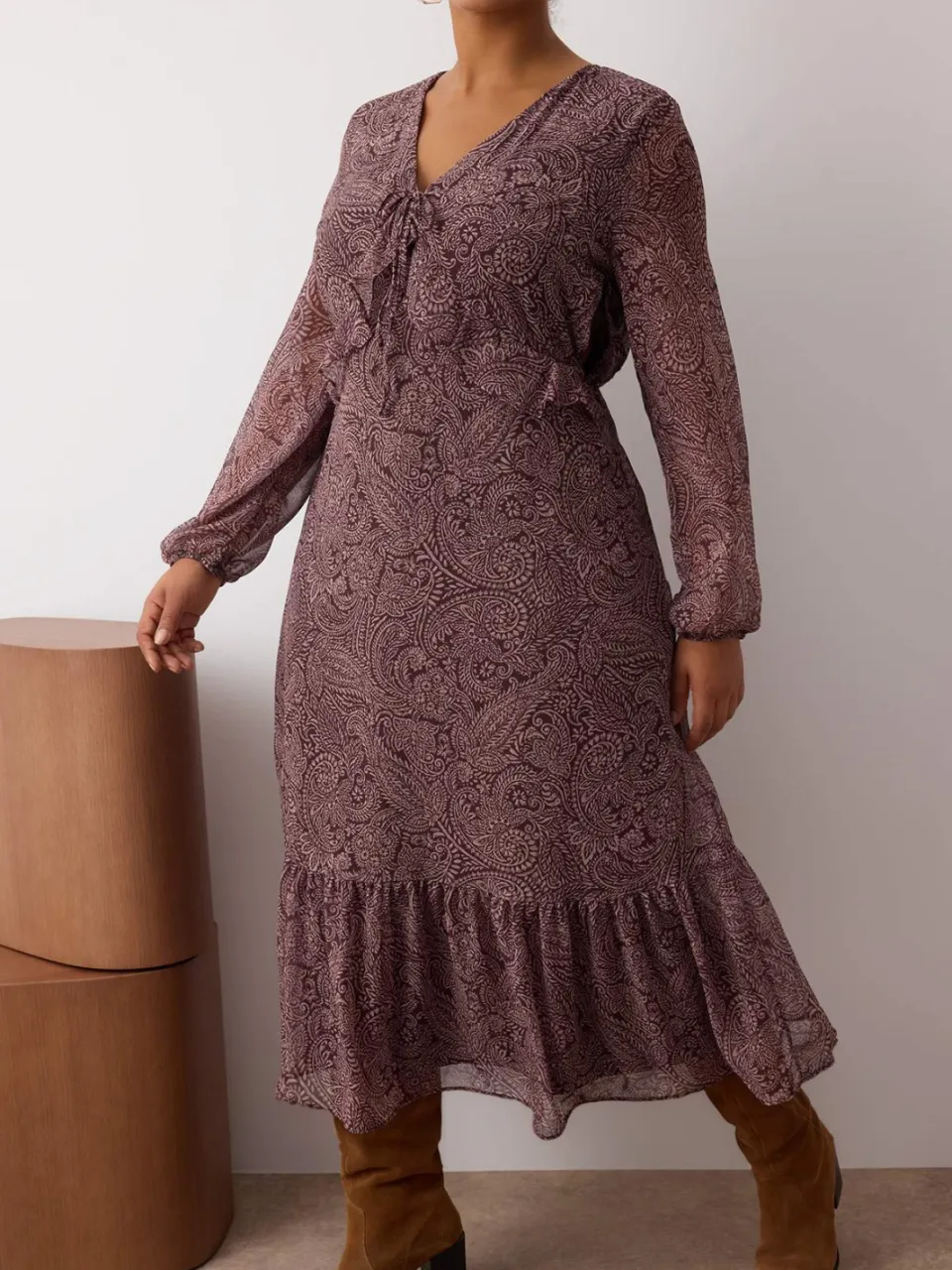 Trendyol Curve Dames Meerkleurig Paisley Maxi Lang Avond / Dagelijks A-lijn Grote maten Jurk veelkleurig, foto 2