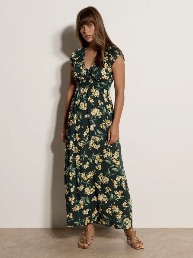 Apricot Jasmine bloemenprint wikkel maxi-jurk Groen