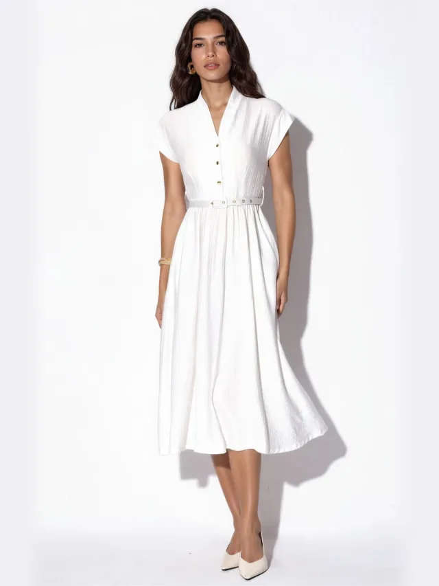 Busem Textured Gelaagde Maxi Jurk Gebroken wit