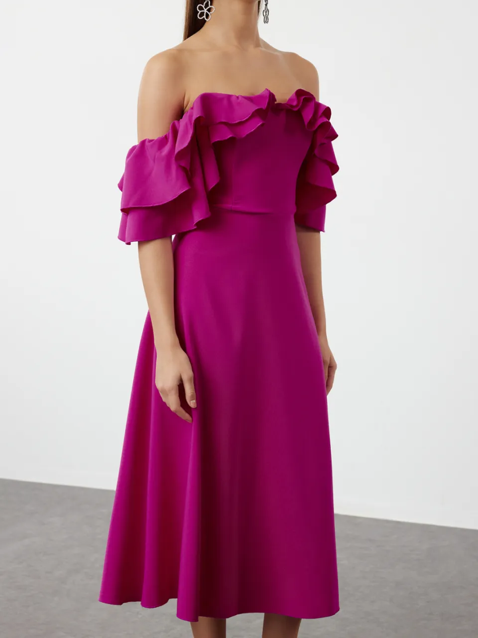 Trendyol TRENDYOLMİLLA Dames Roze Effen Midi Kort Cocktail A-lijn Jurken, foto 2