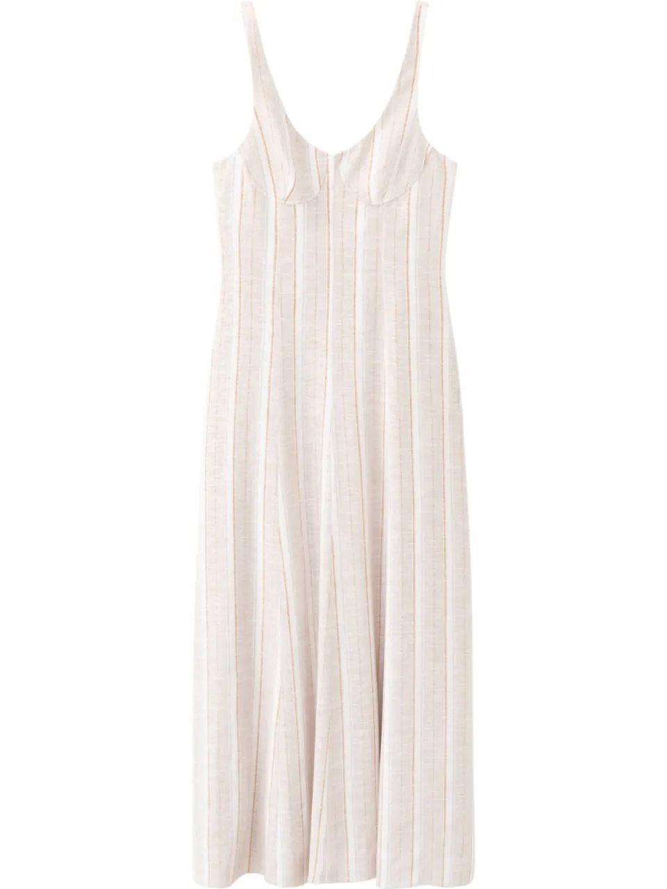 Mango gestreepte maxi zomerjurk met linnen - beige, foto 2