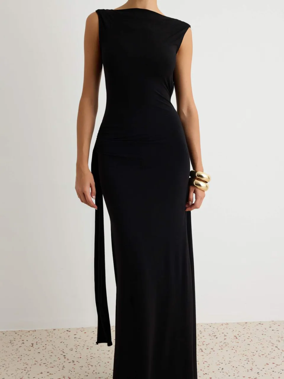 Trendyol TRENDYOLMİLLA Dames Zwart Effen Maxi Mouwloos Recht Avond & Gala Jurk, foto 2