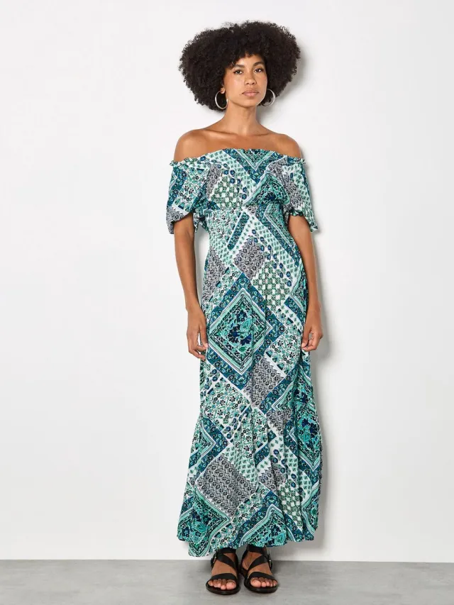 Apricot Maxi-jurk met boho-folkprint Blauw