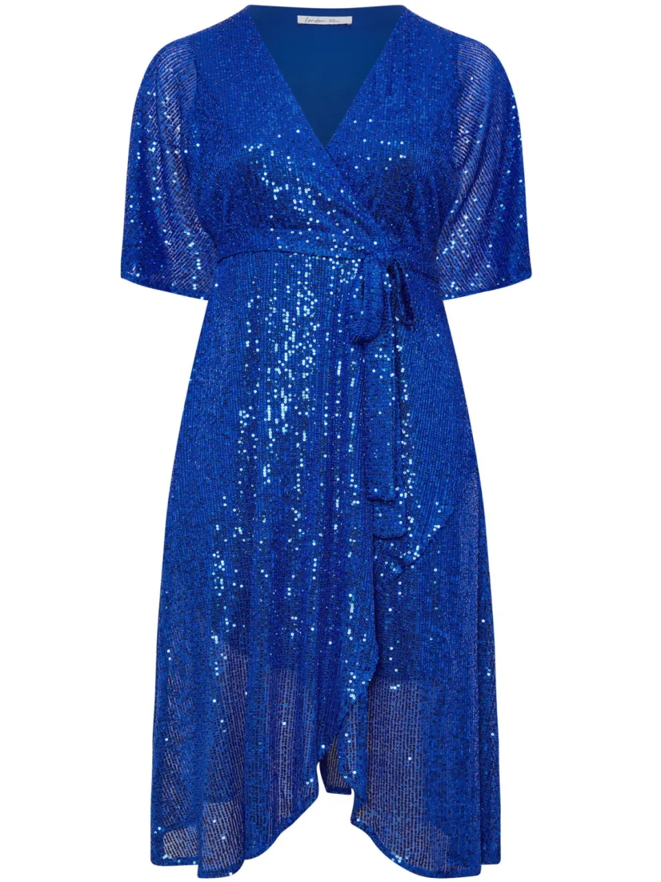 Yours London Wikkeljurk Met Allover Pailletten En Vhals In Blauw, foto 4