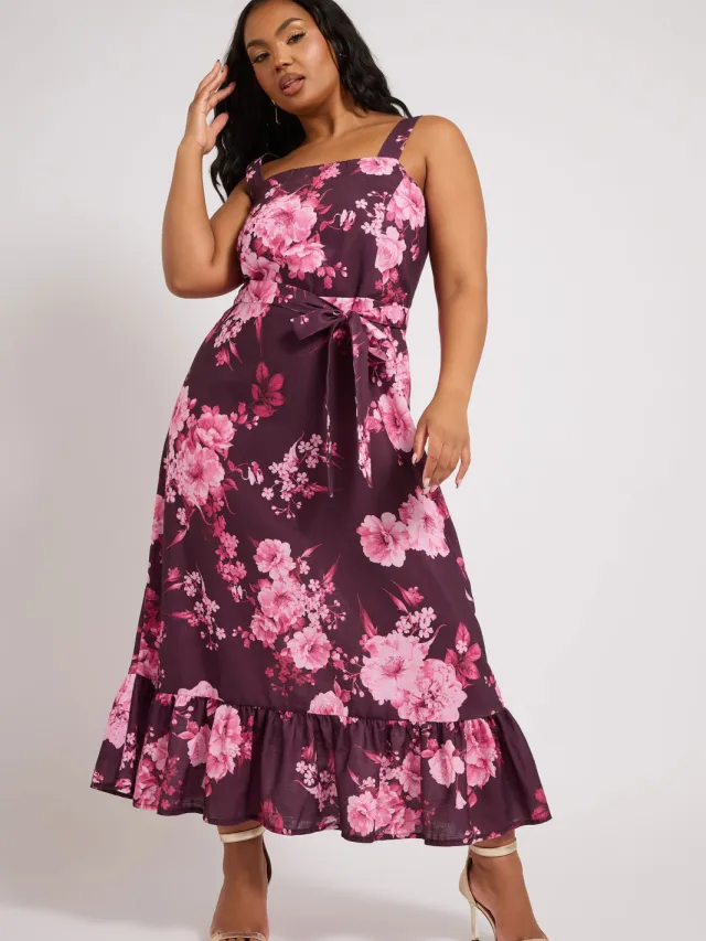 Yours London Midaxi Jurk Zonder Mouwen Met Bloemenmotief In Paars Purple