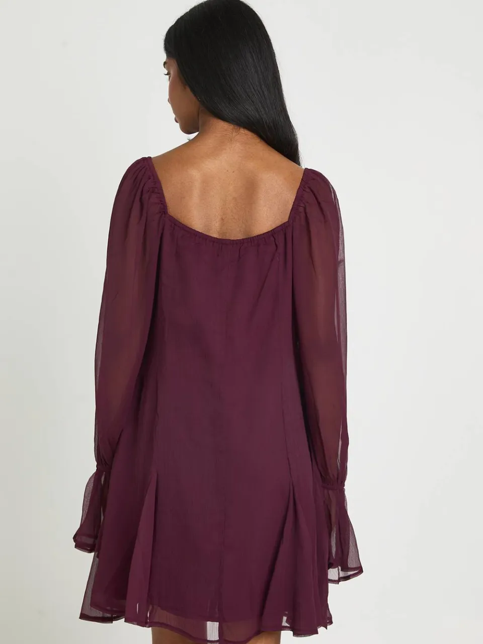 boohoo Dames Mini-jurk Van Gestructureerde Chiffon Met Godet Zoom pruim, foto 2