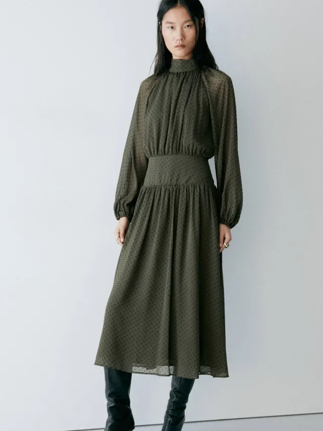 Mango maxi jurk met stippen - kaki
