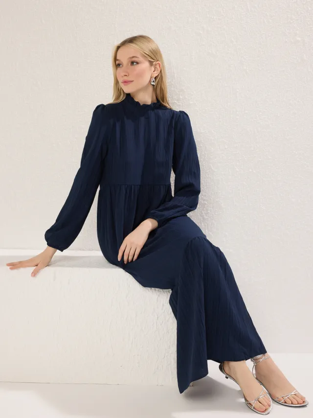 Trendyol Modest Dames Donkerblauw Effen Maxi Lang Casual A-lijn Modest Jurken Marineblauw/Blauw