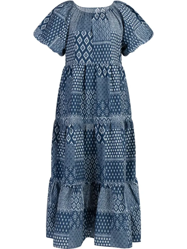 DREIMASTER Maxi-jurk met korte mouwen Donker marineblauwe print