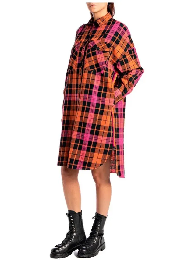 Replay W9779a.000.52560 Lang Mouw Jurk Veelkleurig S Vrouw Orange / Fuxia / Blue