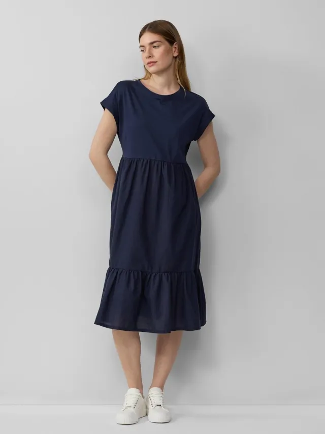 S.Oliver female - Soepel vallende jurk met taps toelopende schouders navy