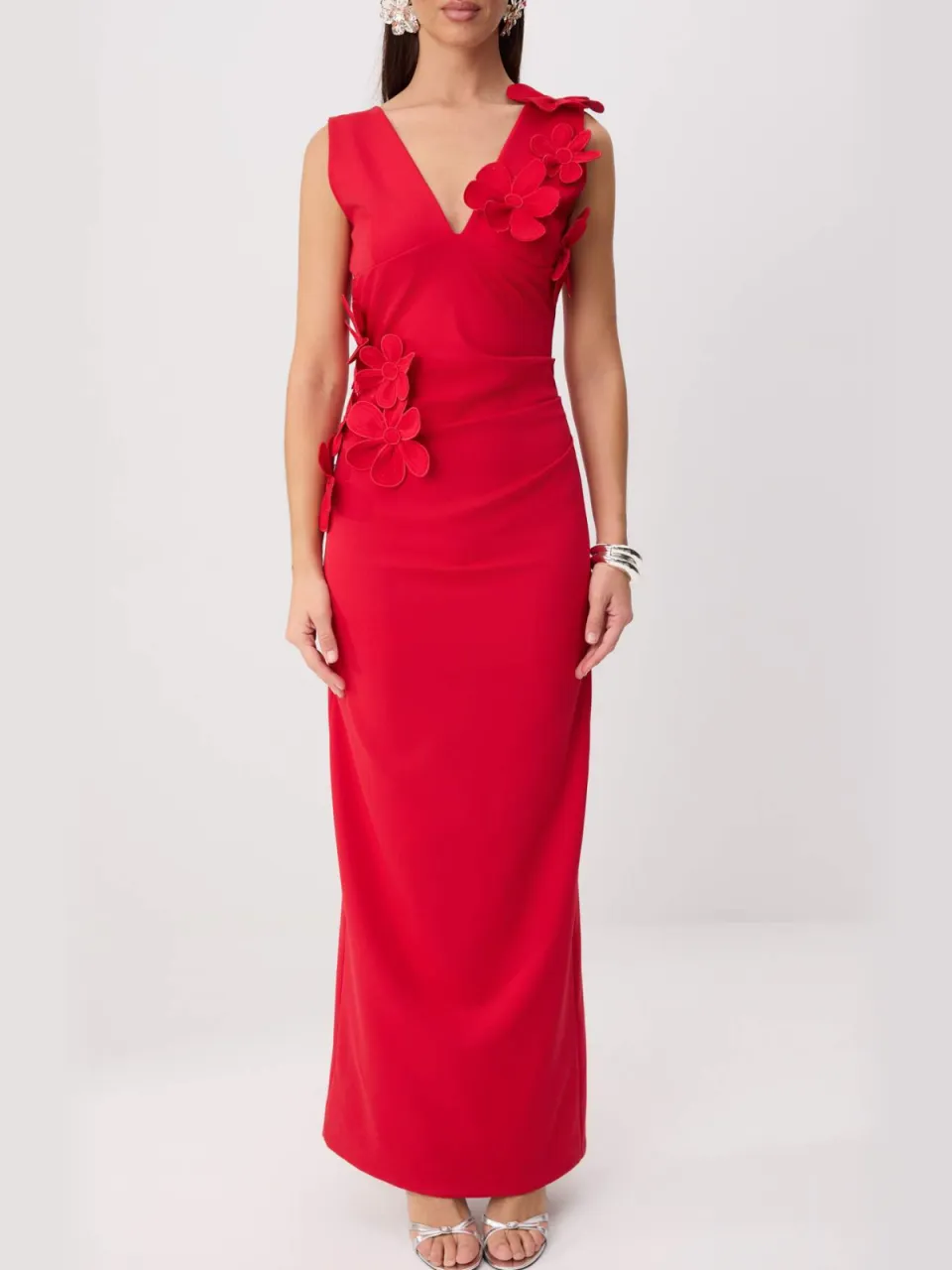 Trendyol TRENDYOLMİLLA Dames Rood Effen Maxi Mouwloos Recht Avond & Gala Jurk, foto 2