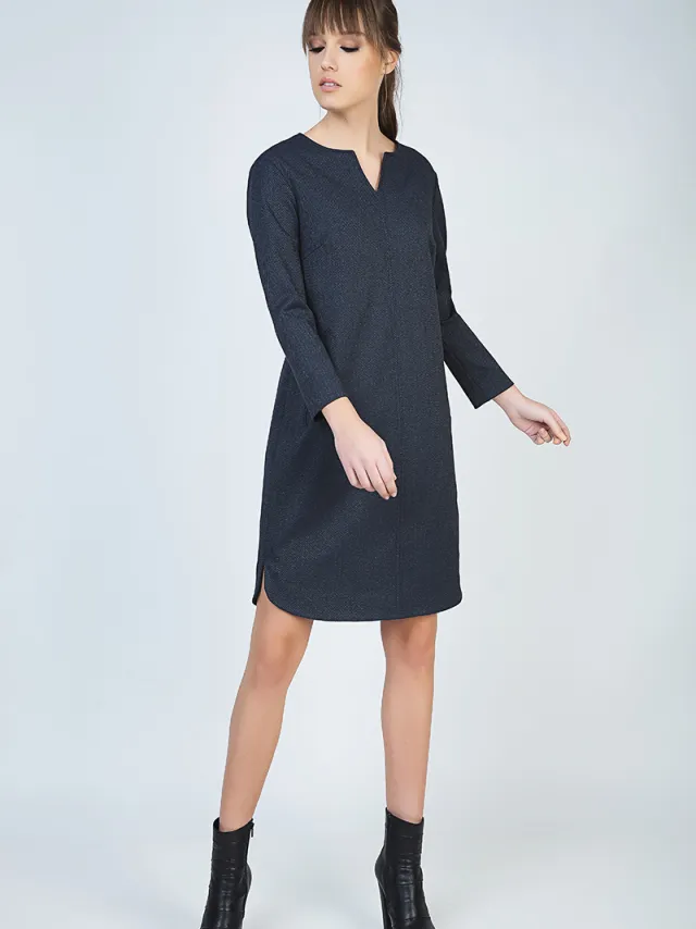 Conquista Jurk met lange mouwen en afgeronde zoom Marineblauw