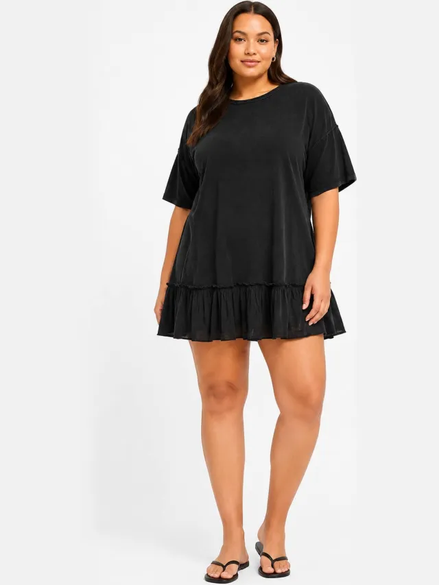 Noisy May Curve korte jurk met ruches Plus Size - zwart