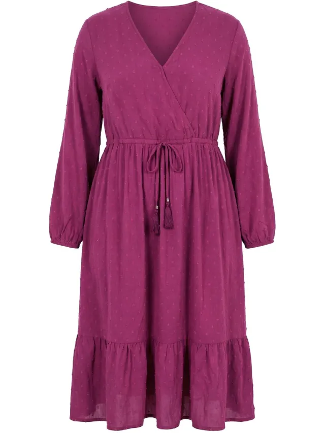 Studio Untold Dames - Maxi-jurk A-lijn all-over print lange mouwen - Aubergine - Maat 46+