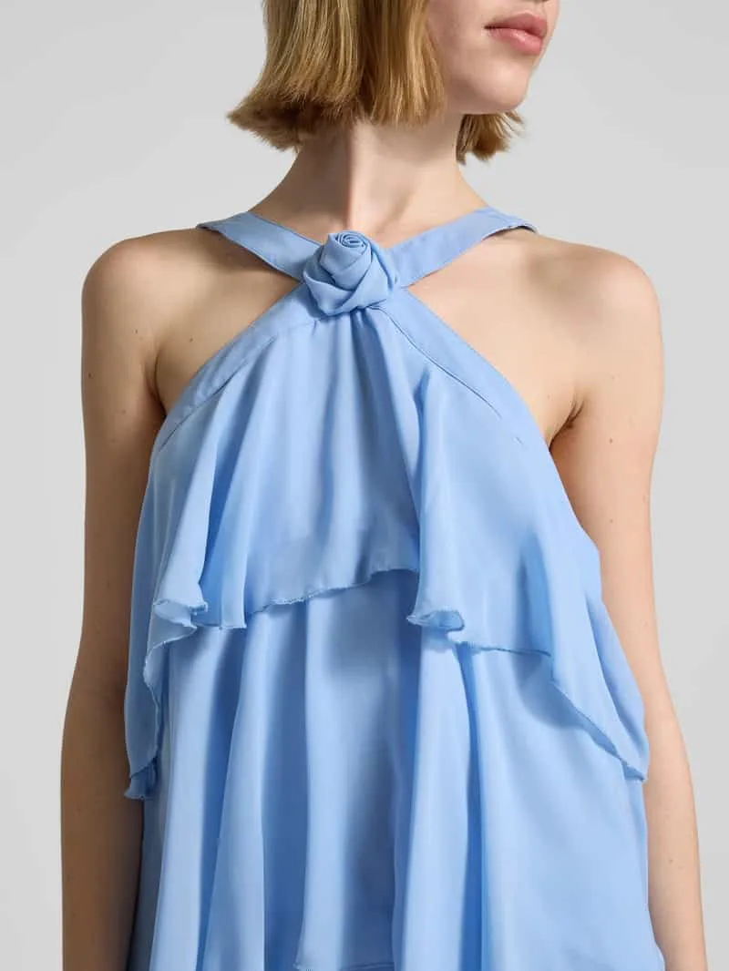 Vero Moda Volant avondjurk met V-hals model 'FELICIA' bleu, foto 4