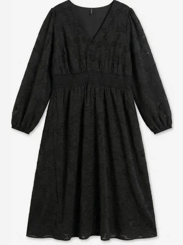 Vero Moda Curve Jacquard jurk VMCTIRA Midi-jurk Black 1