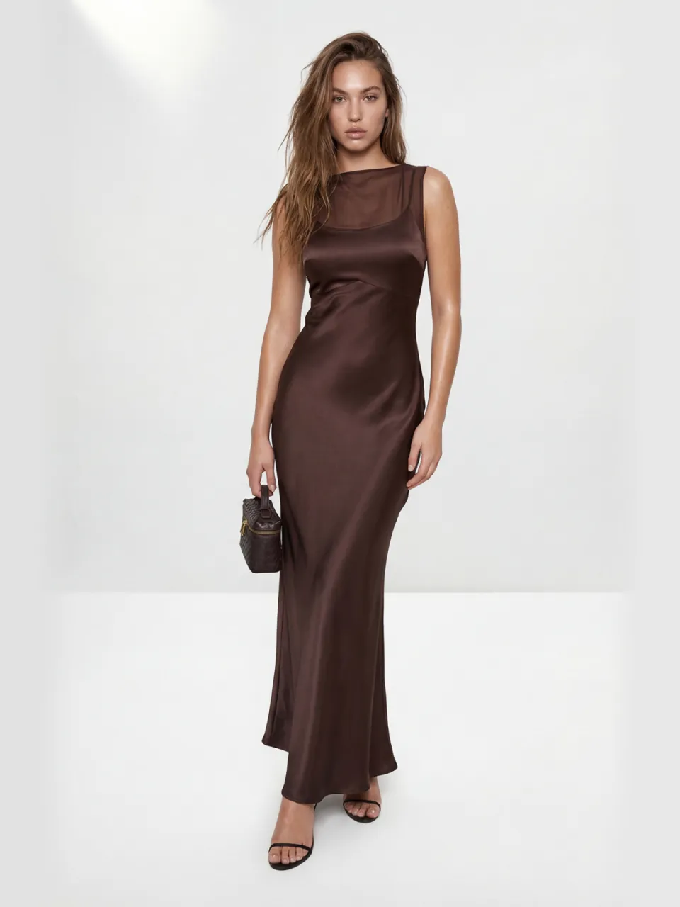 Trendyol TRENDYOLMİLLA Dames Bruin Effen Maxi Mouwloos Recht Avond & Gala Jurk