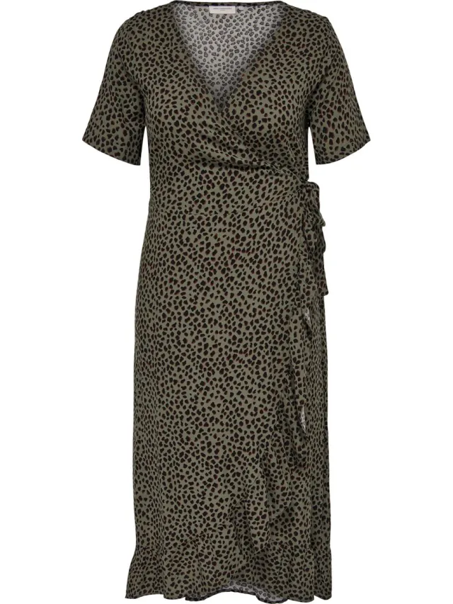 Only Carmakoma ONLY Maat 42 CARMAKOMA CARFRIDA EX SS WRAP BLK DRESS AOP Dames Jurk Donker groen
