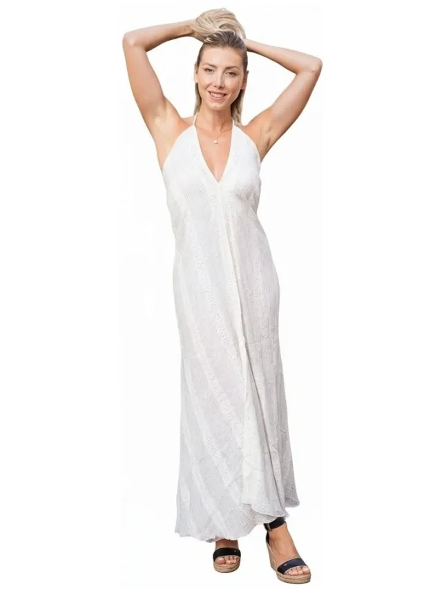 Isla Bonita By Sigris Lange Jurk Isla Bonita By Sigris Lange Midi-Jurk Wit