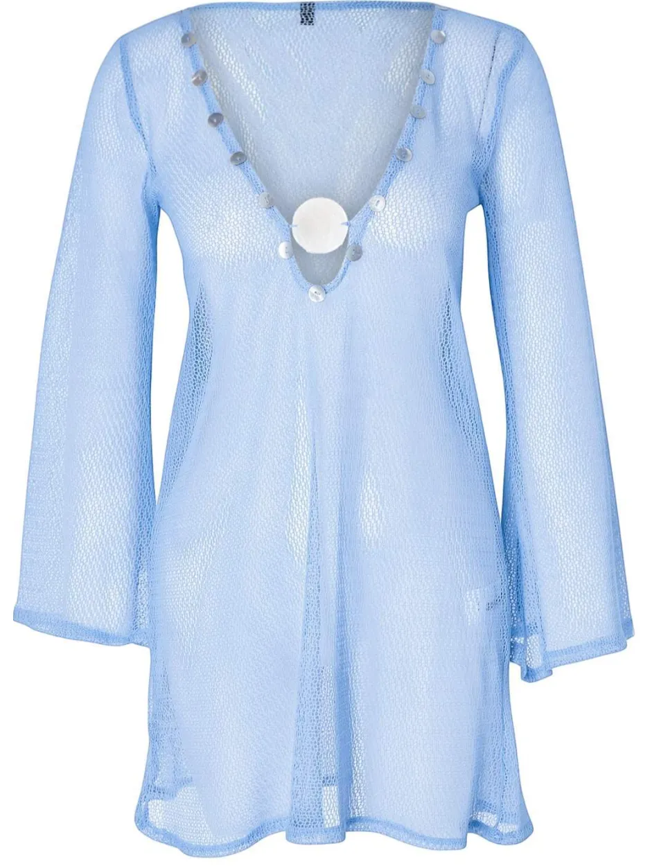 Trendyol TRENDYOLMİLLA Dames Blauw Grafisch Midi Kort Strandkleding A-lijn Strandjurken, foto 2