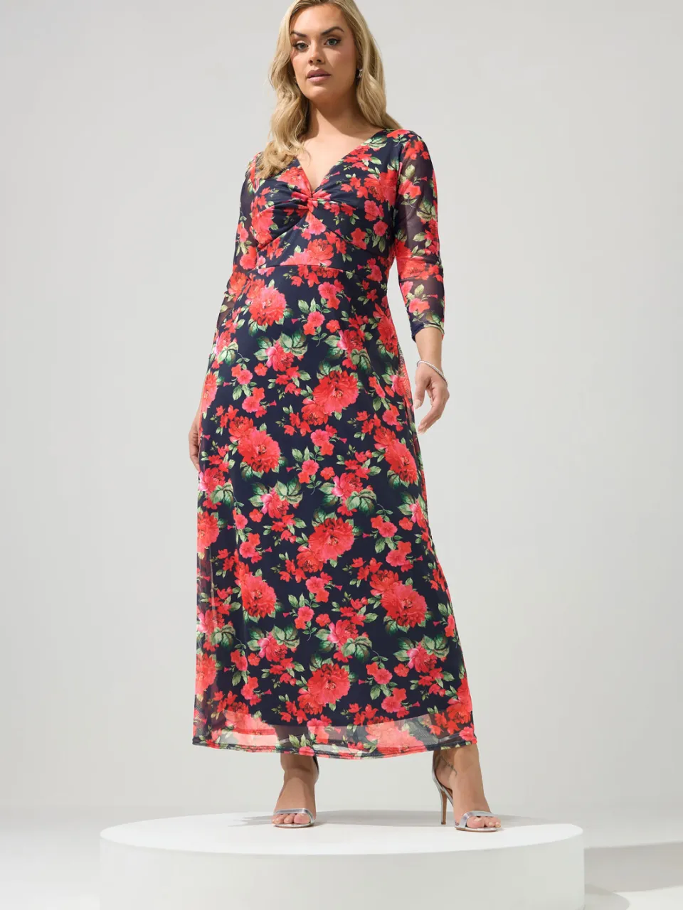Yours London Marineblauwe Jurk Met Bloemenprint En Knoop, foto 2