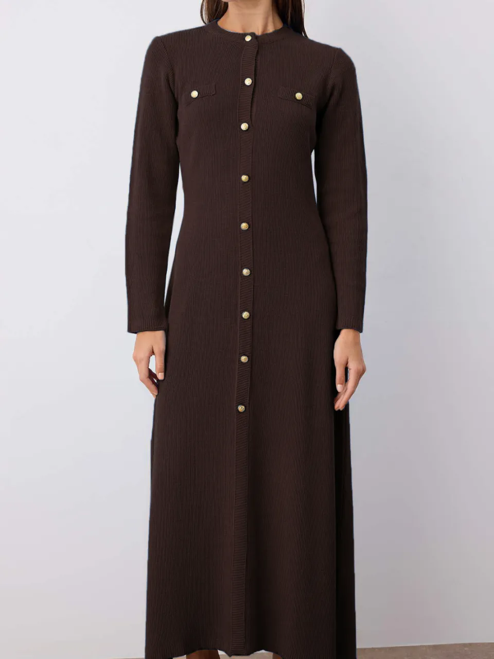 Trendyol Modest Dames Bruin Effen Maxi Lang Casual A-lijn Modest Jurken, foto 2