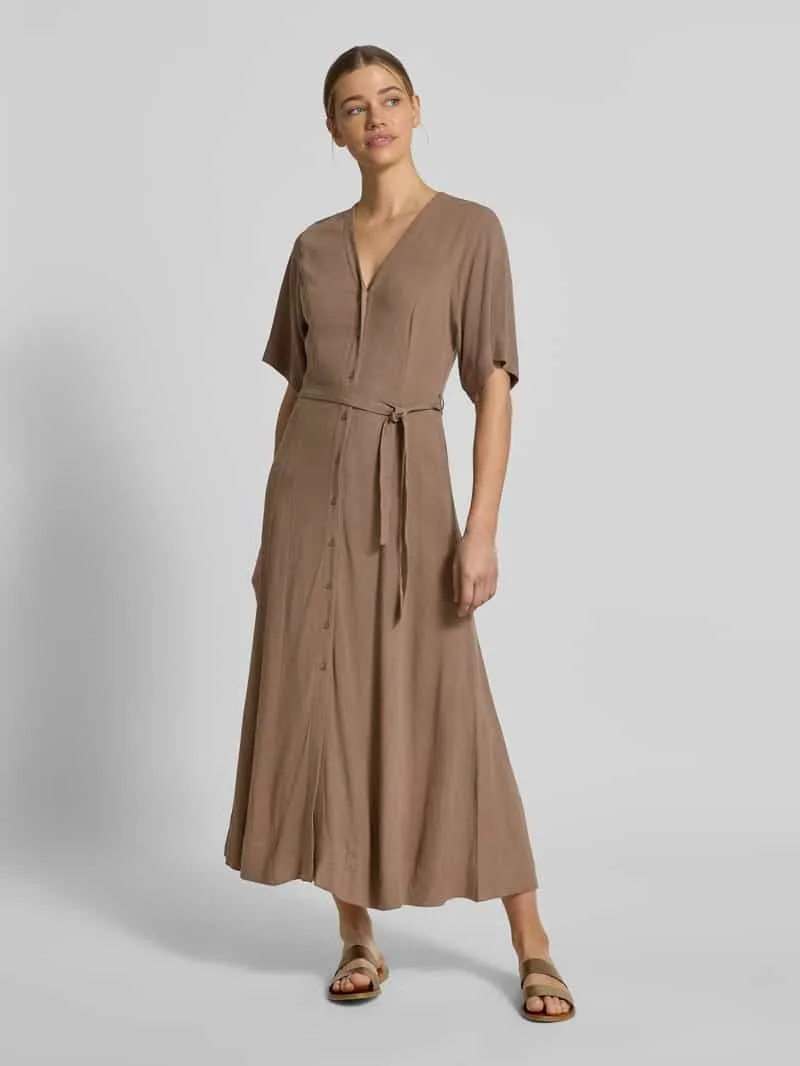 Selected regular fit linnen jurk met V-hals model 'VIVA' Taupe