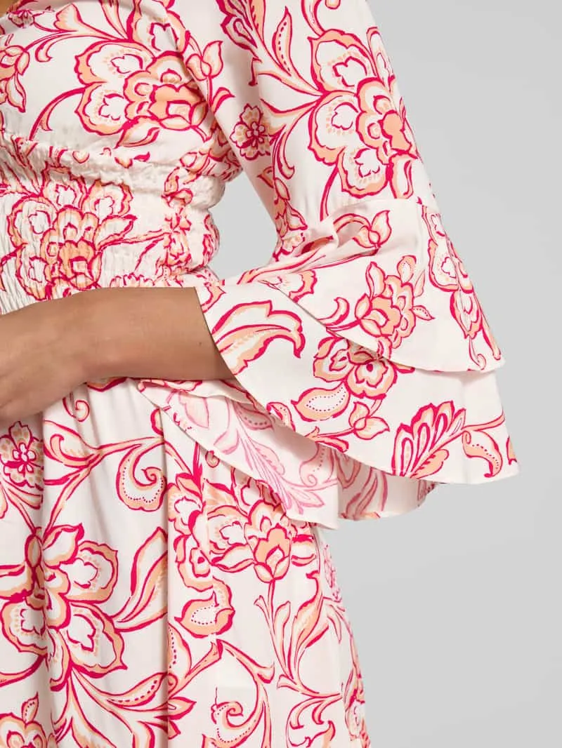 Apricot mini-jurk van viscose met V-hals koraal, foto 5