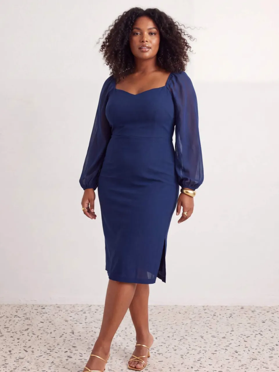 Trendyol Curve Dames Blauw Effen Midi Lang Stijlvol/Avond Bodycon Grote maten Jurk Groen