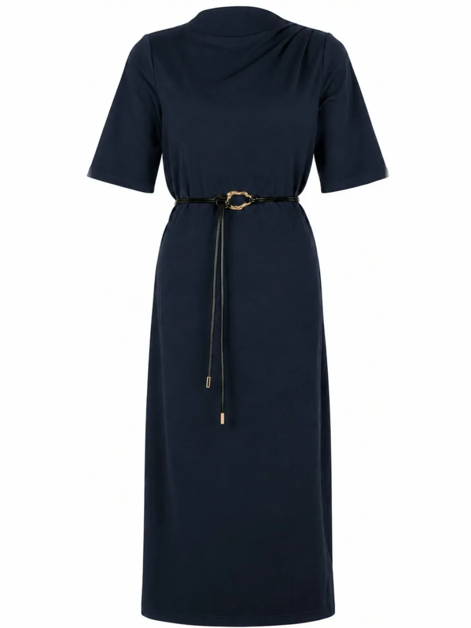 Freebird midi jurk met ceintuur donkerblauw, foto 2