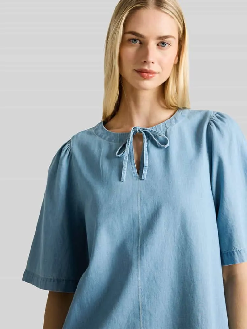 Tom Tailor regular fit vrijetijdsjurk met strikdetail lichtblauw, foto 4
