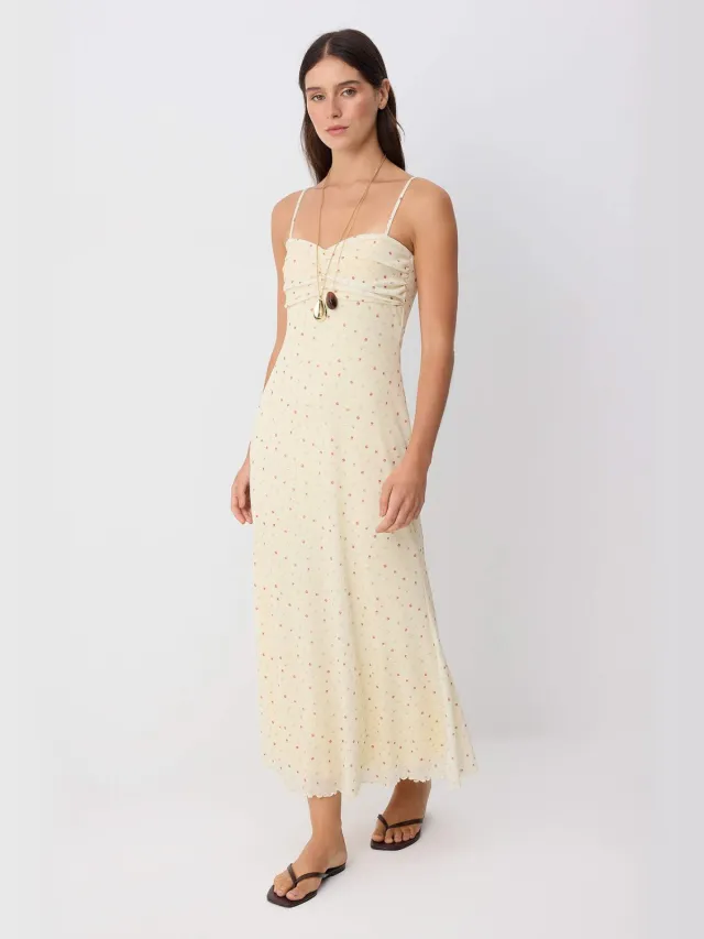 Trendyol TRENDYOLMİLLA Dames Geel Bloemen Midi Mouwloos Bodycon Jurken
