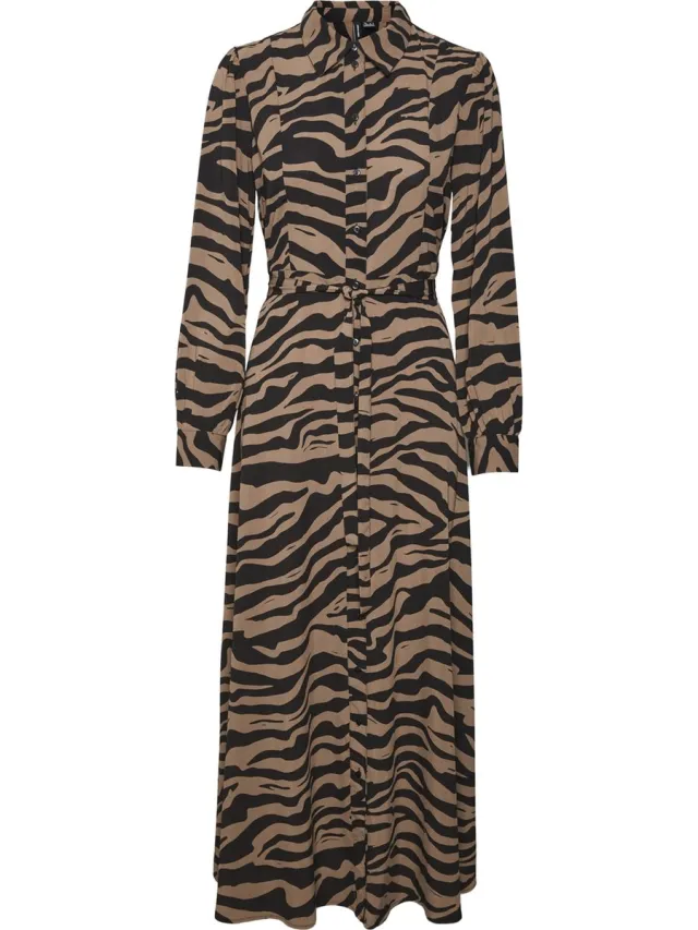 Vero Moda VMSHILAH NAJA LS LONG SHIRT DRESS WVN GA - Dames - Mini jurken Brown Lentil