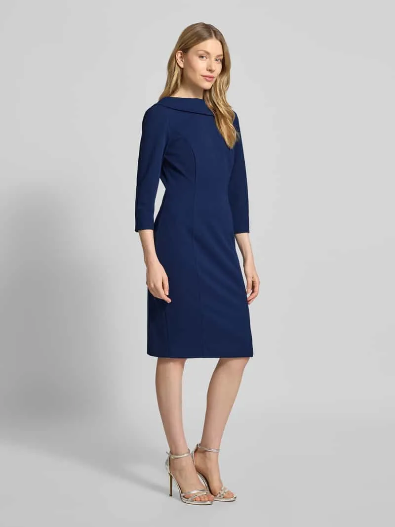 Adrianna Papell Knielange cocktailjurk met 3/4-mouwen donkerblauw, foto 3