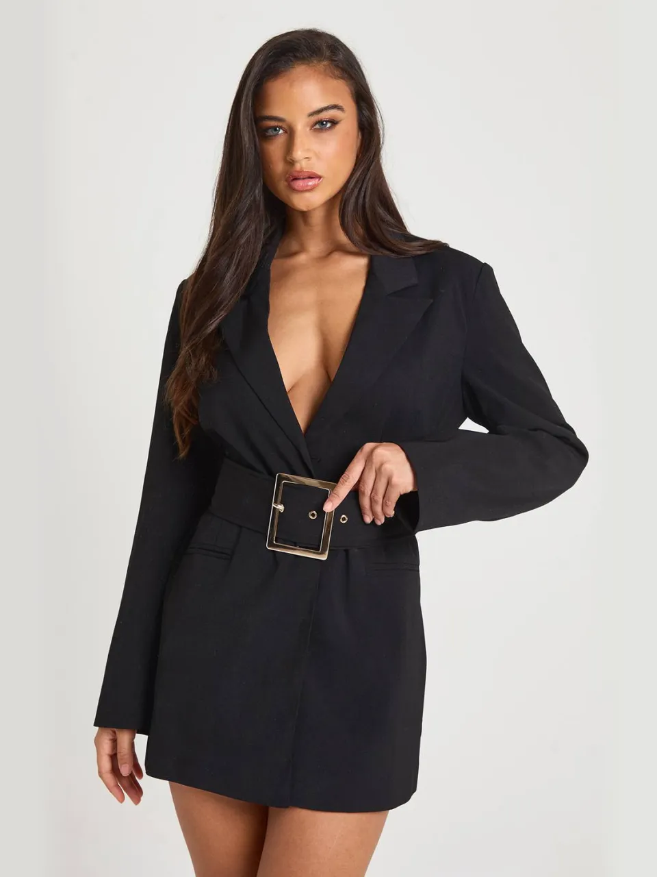 boohoo Dames Oversized gesp op maat gemaakte blazerjurk zwart, foto 3