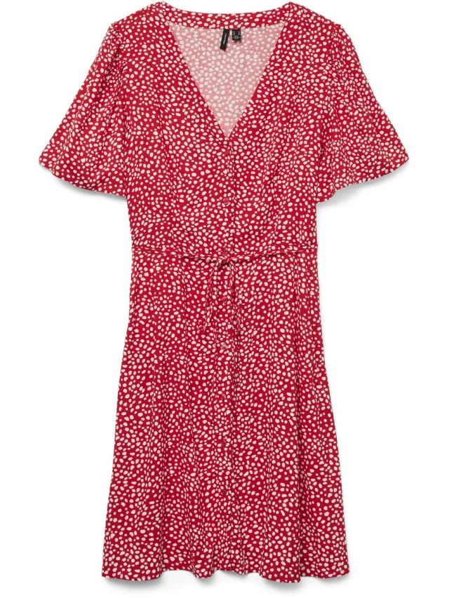 Vero Moda VMALBA SS SHORT DRESS WVN NOOS - Dames - Mini jurken Fiery Red;Joey Dot