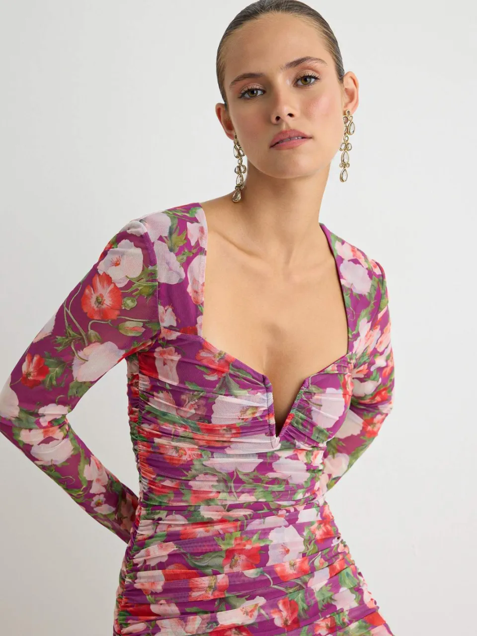 Trendyol TRENDYOLMİLLA Dames Rood Dierenprint Kort / Mini Lang Stijlvol/Avond Bodycon Jurken, foto 2