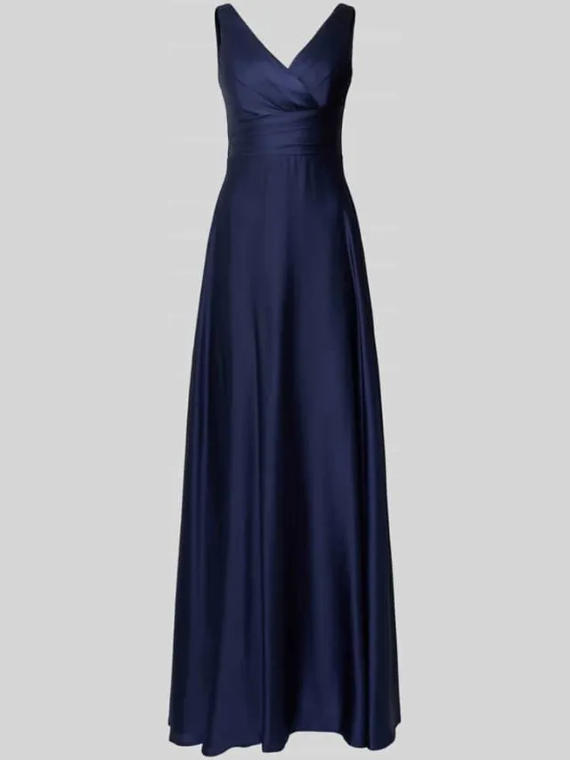 TROYDEN COLLECTION Maxijurk van satijn met V-hals en draperieën marineblauw, foto 2