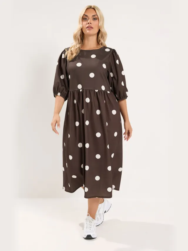 Limited Collection Chocoladebruine Jurk Met Stippen Brown
