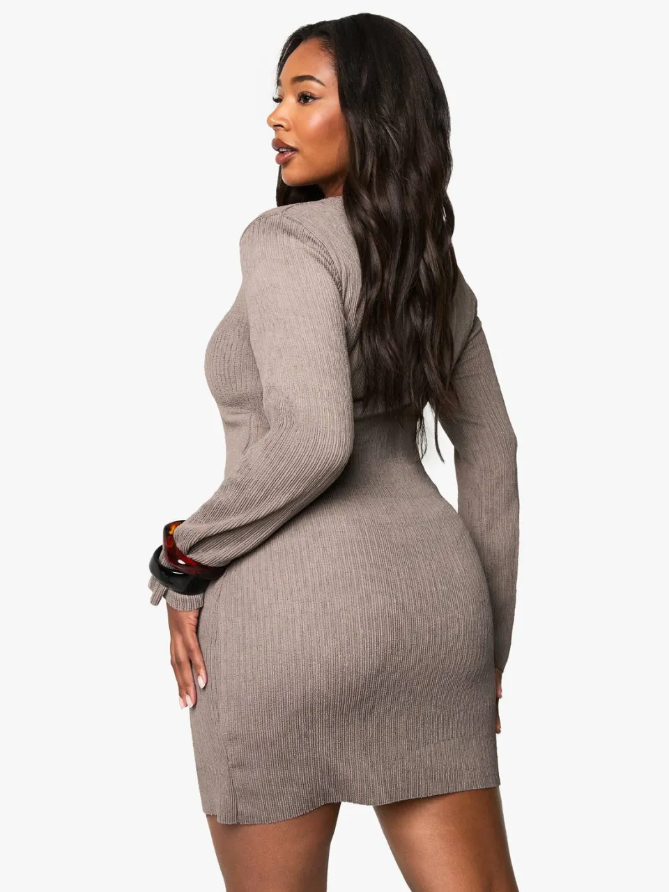 boohoo Dames Plus Ripple Textuur Bodycon Jurk mokka, foto 3