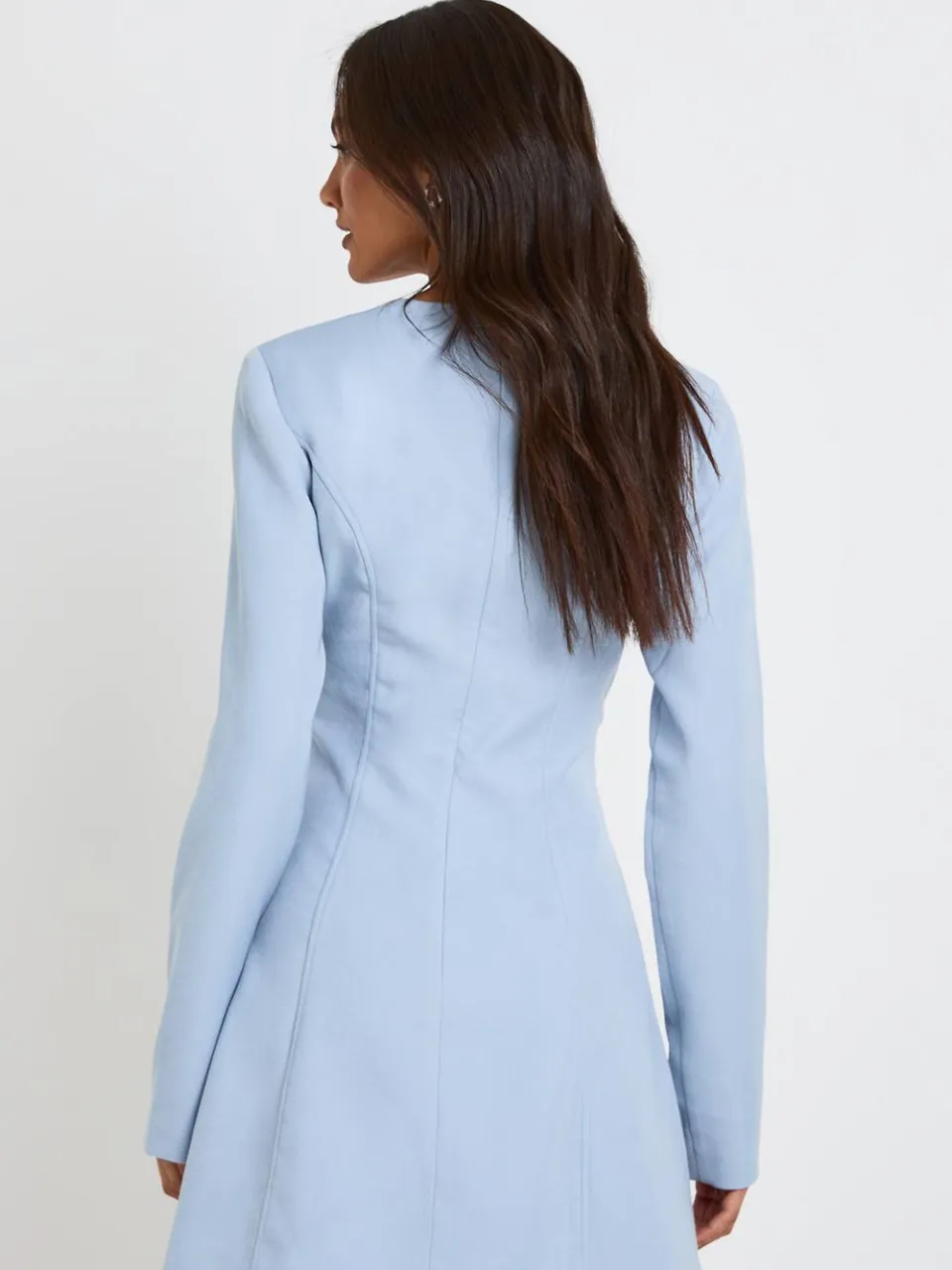 boohoo Dames Lange Getailleerde Shift Jurk Met Lange Mouwen lichtblauw, foto 3