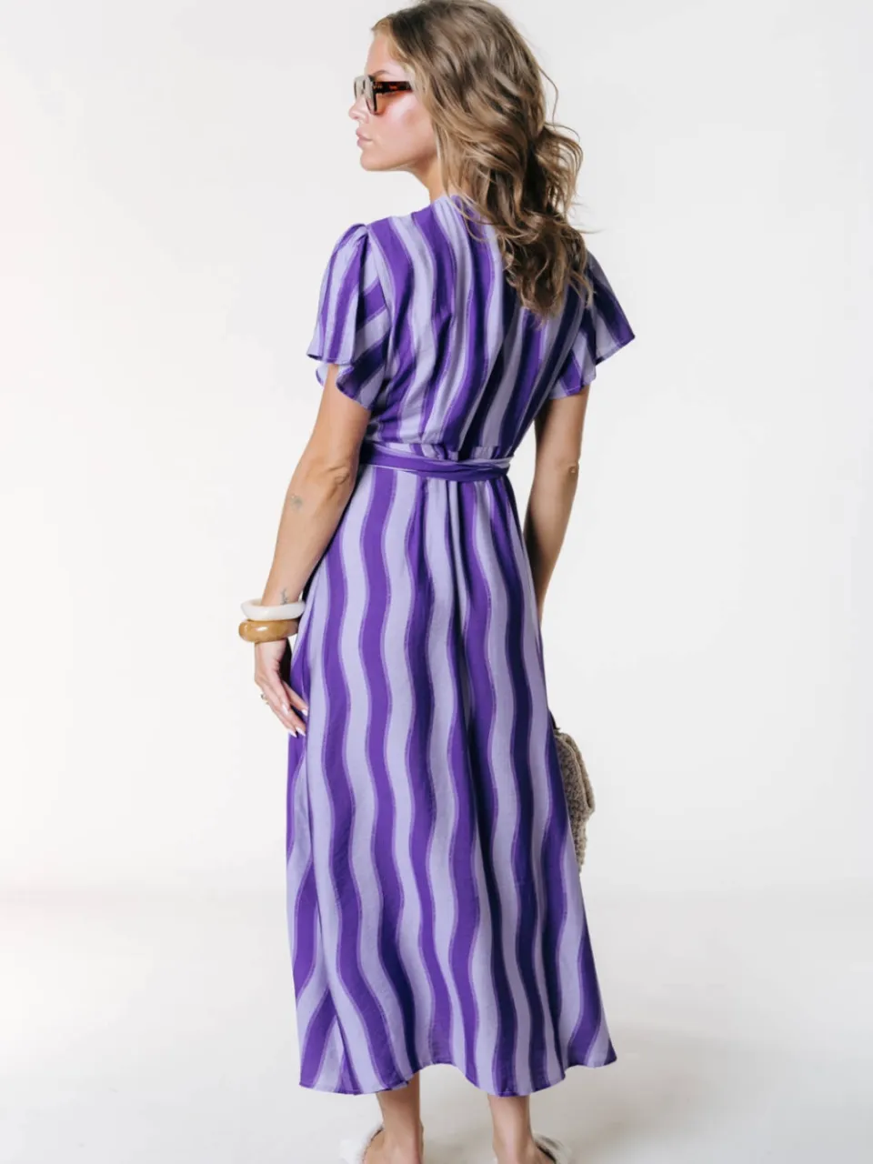 Colourful Rebel viscose maxi gestreepte wikkeljurk - lavendel, foto 2