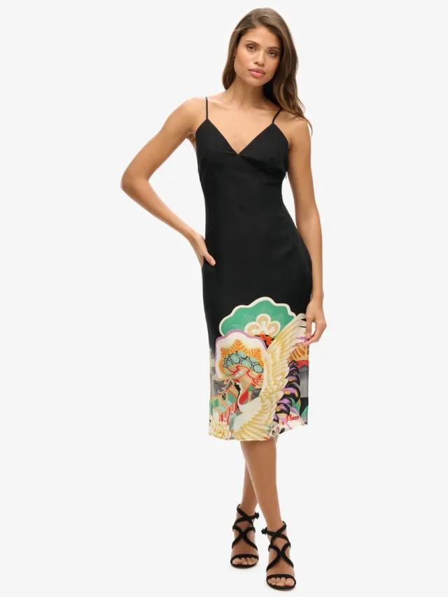 Superdry Halflange cami-slipjurk met print - Dames - Jurken black funetotsuru