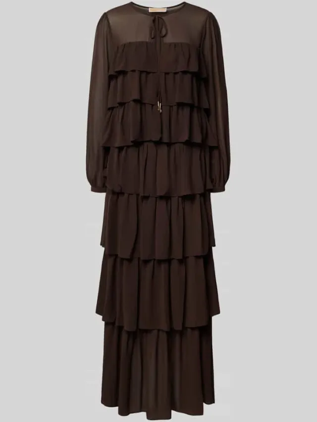 MICHAEL Michael Kors Maxi-jurk in laagjeslook met vetersluiting chocoladebruin, foto 2