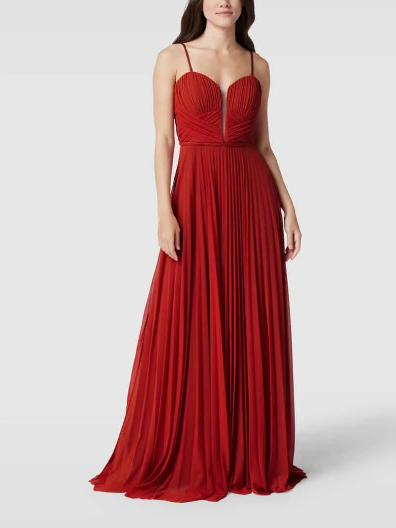 TROYDEN COLLECTION Avondjurk met plissévouwen Roestrood