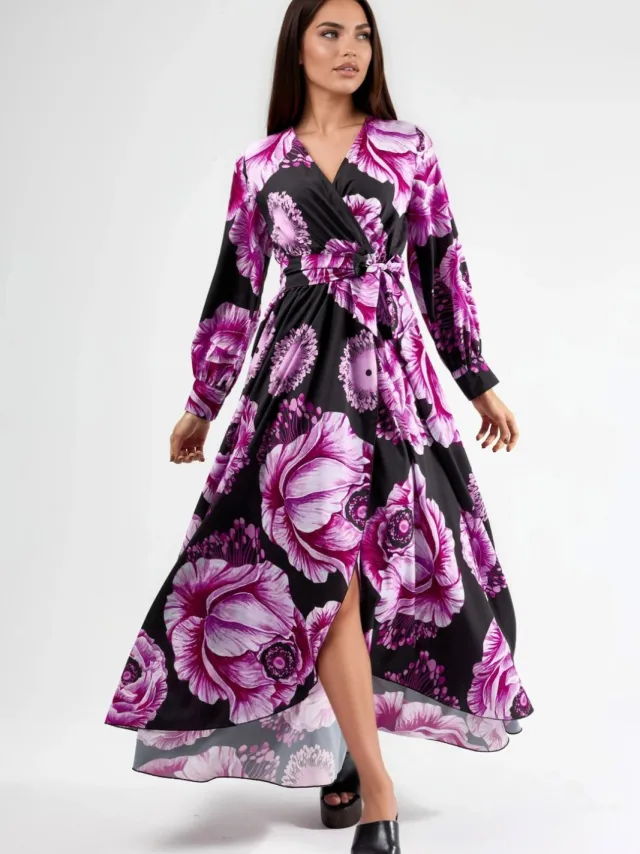 MSN Collection Bloemige Midi-jurk met Strikdetail Roze