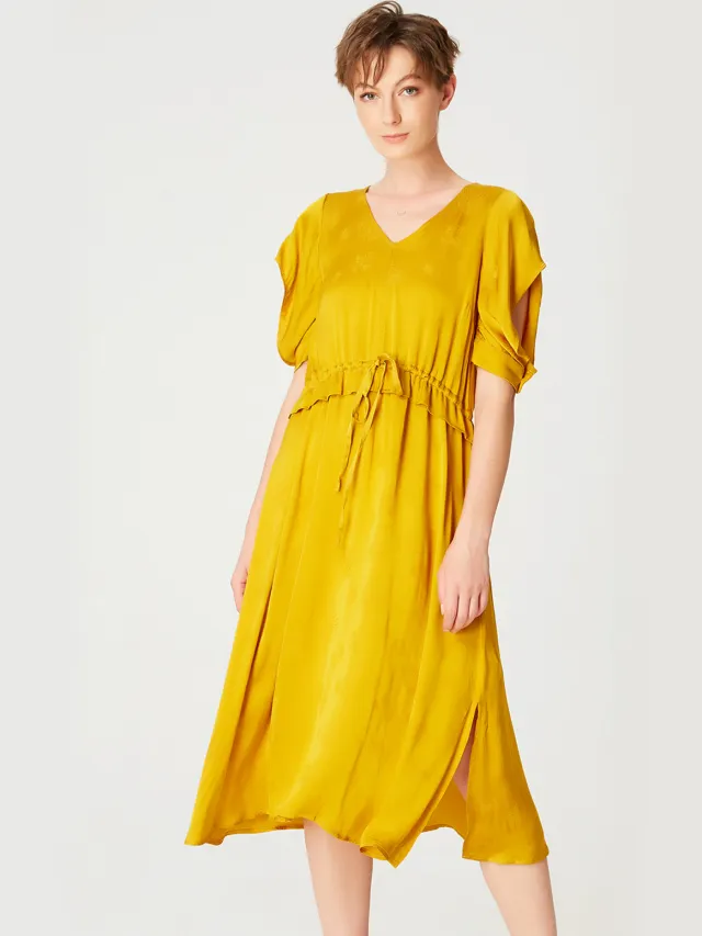 Smart & Joy V-neckline midi-jurk met trekkoordriem Geel