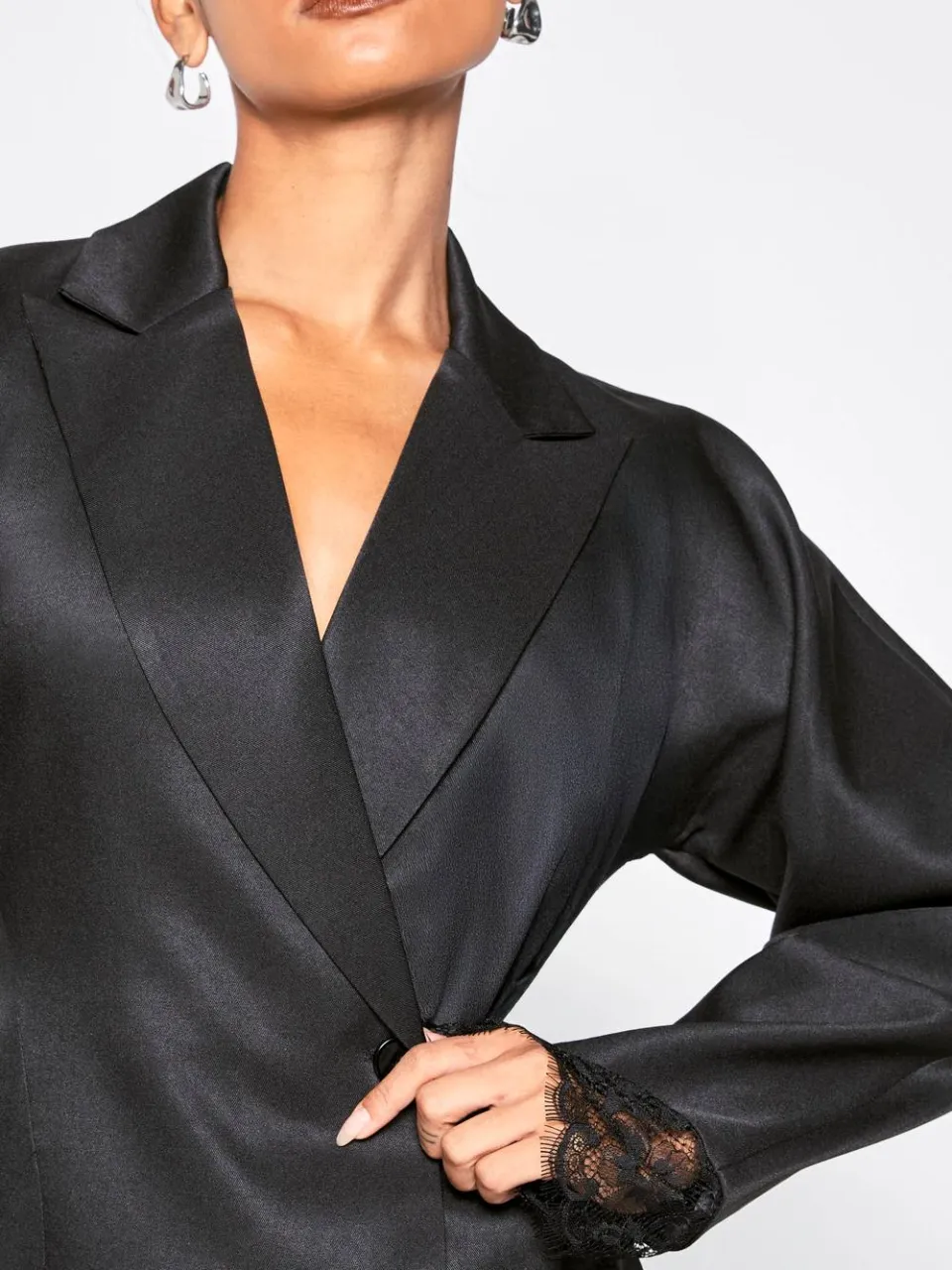 boohoo Dames Gestructureerde Blazer Jurk met Kanten Zoom zwart, foto 4